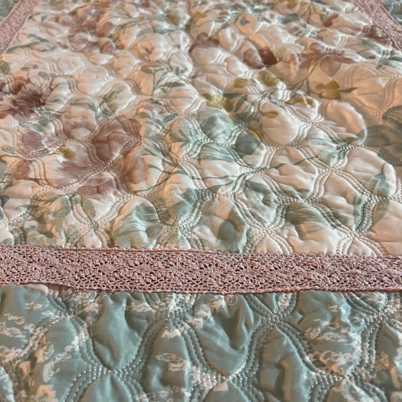 Floral Quilted Bedspread Set 3pc Sage Green Rose Cottagecore Farmhouse Queen - Picture 4 of 10